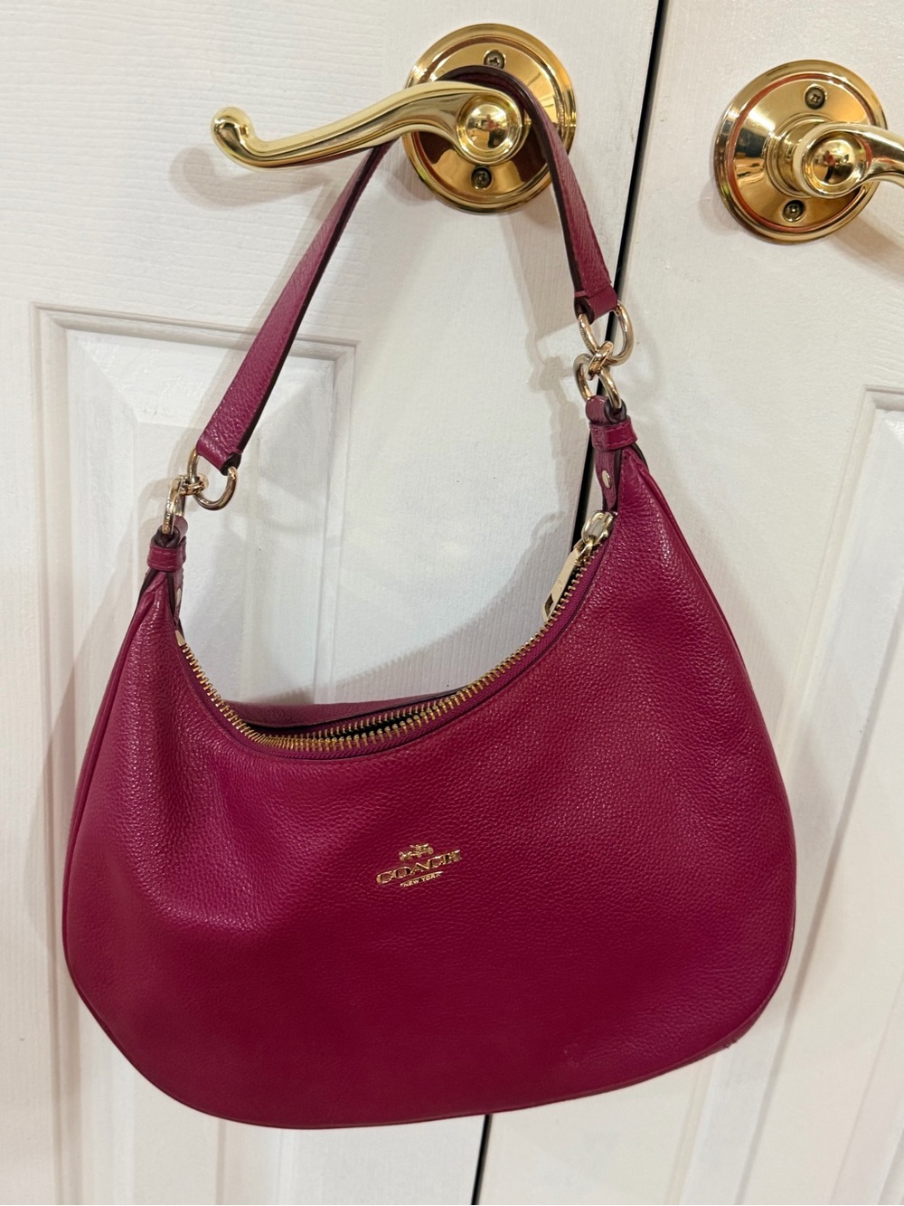 Coach Pebble Leather Terri Hobo Bag in Berry Plum